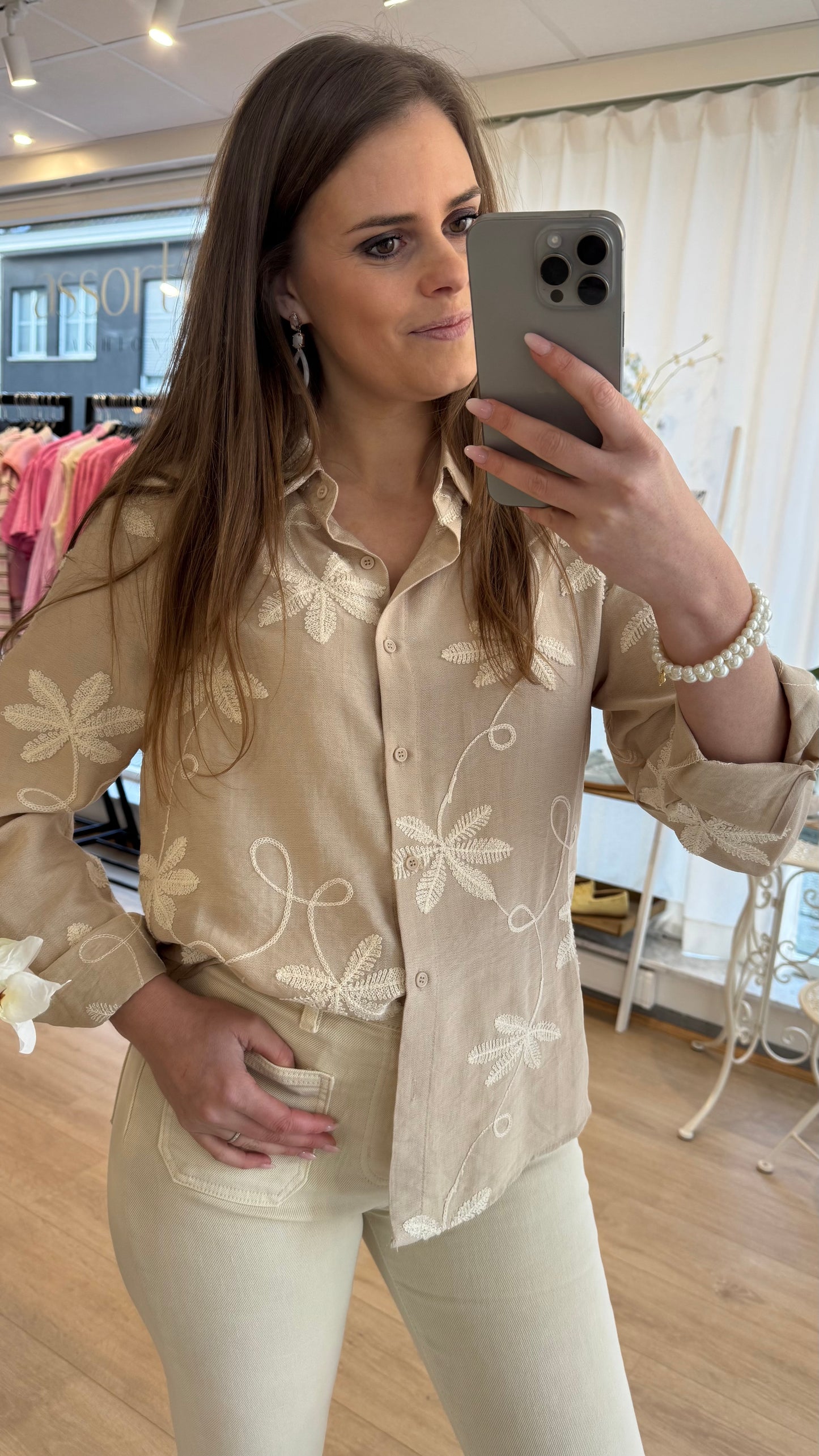 Blouse broderie print - beige