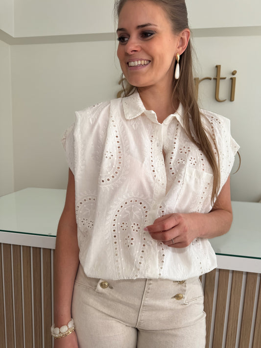 Bloesje broderie met rekker - crème