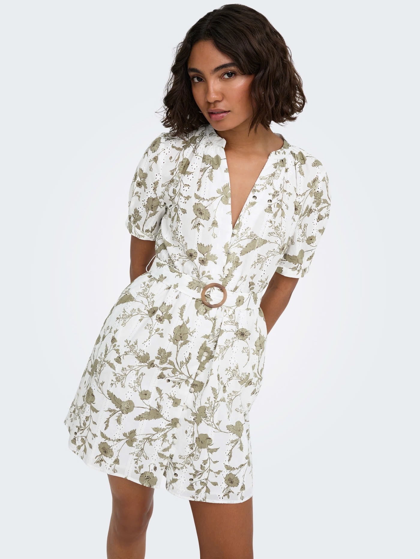 Nathy kleedje broderie - Khaki/ecru