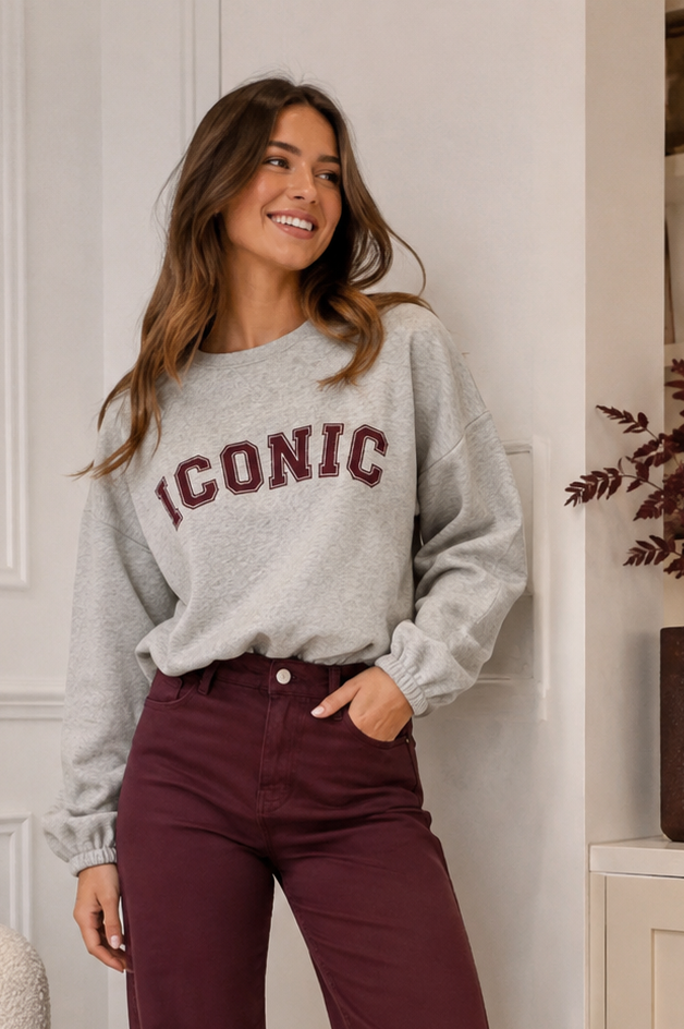 iconic sweater - grijs/bordeaux
