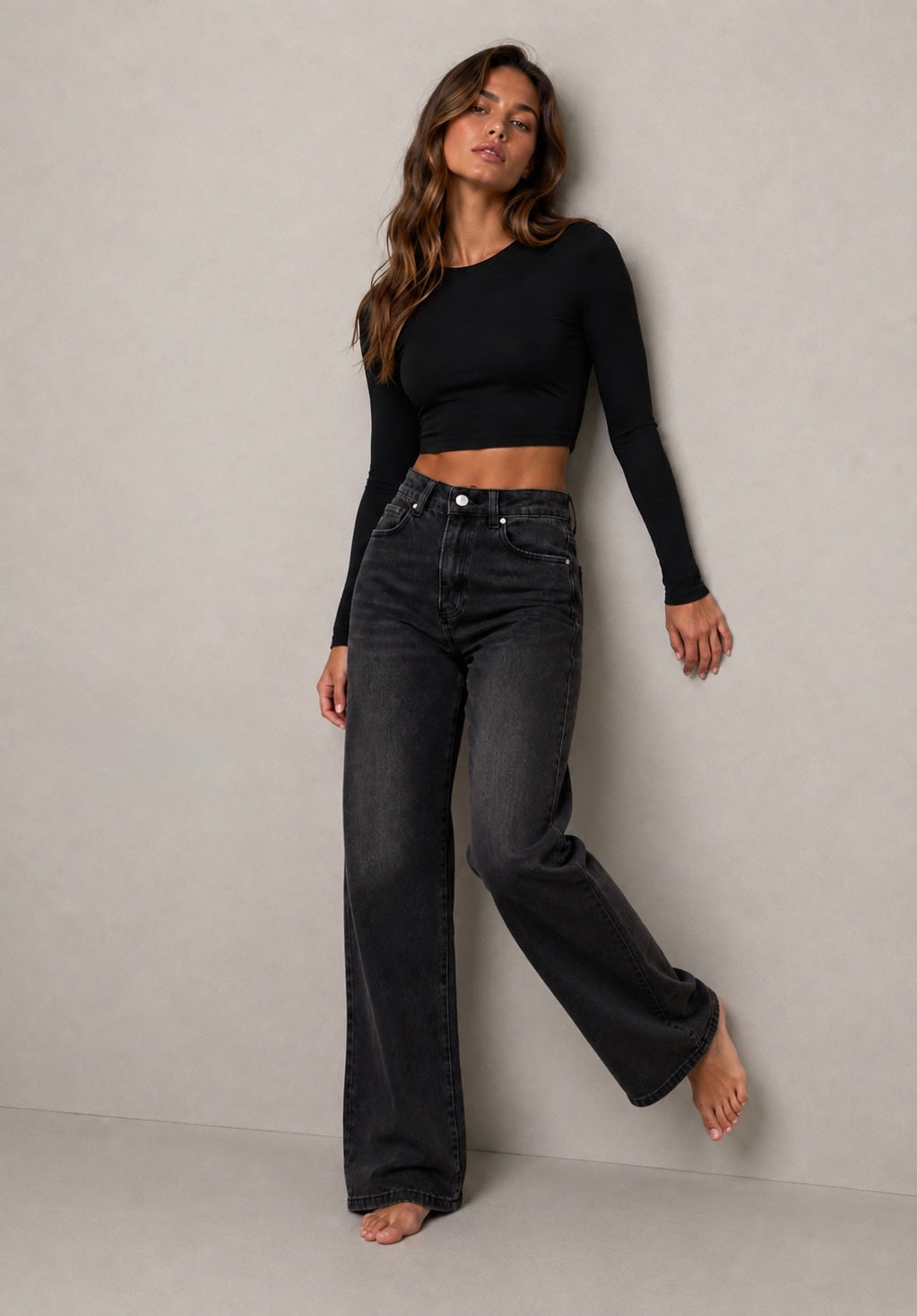 Wide leg jeans - donkergrijs
