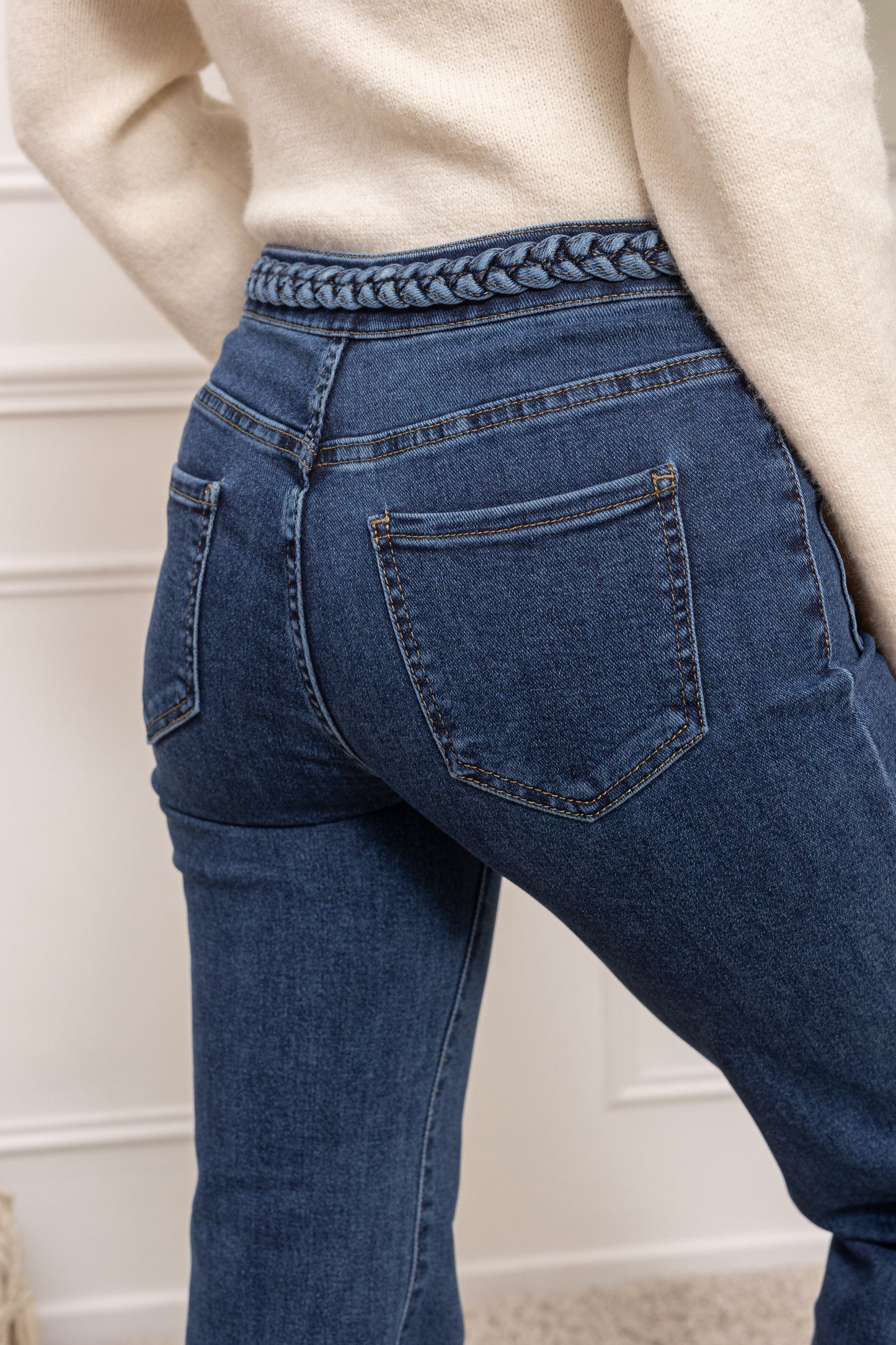 Stretch jeans zakjes vlecht - jeansblauw
