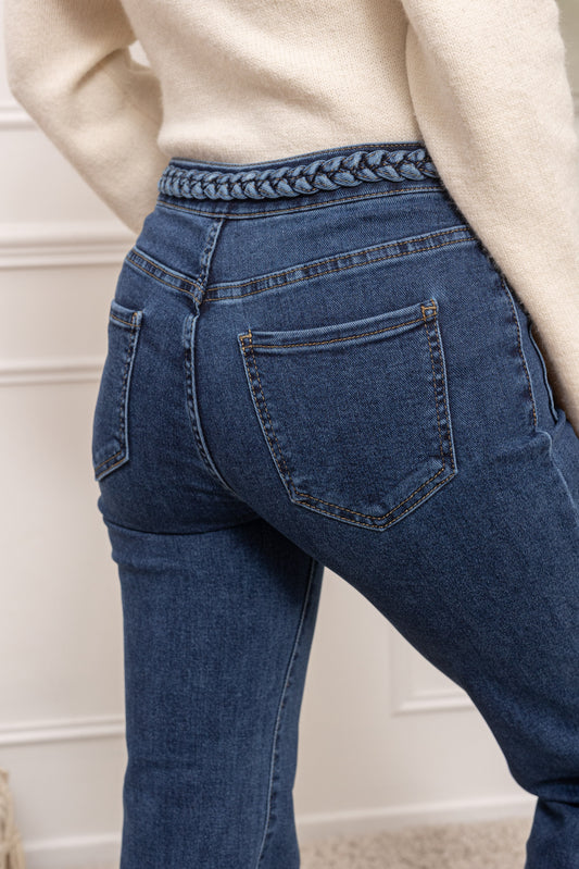 Stretch jeans zakjes vlecht - jeansblauw