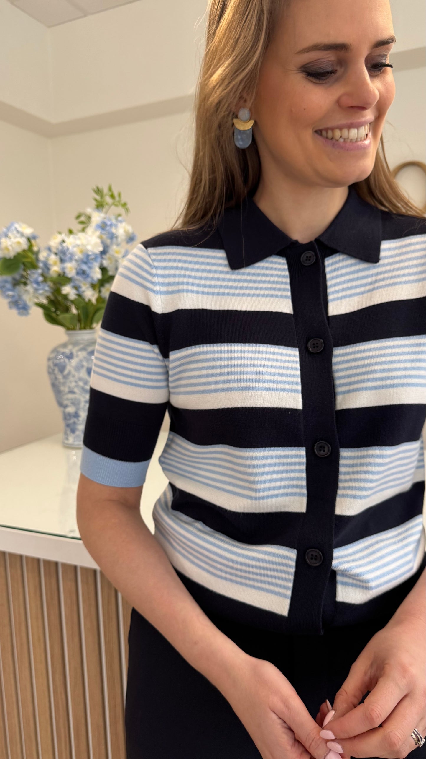 Dollie stripe 820 cardigan - blauw/wit