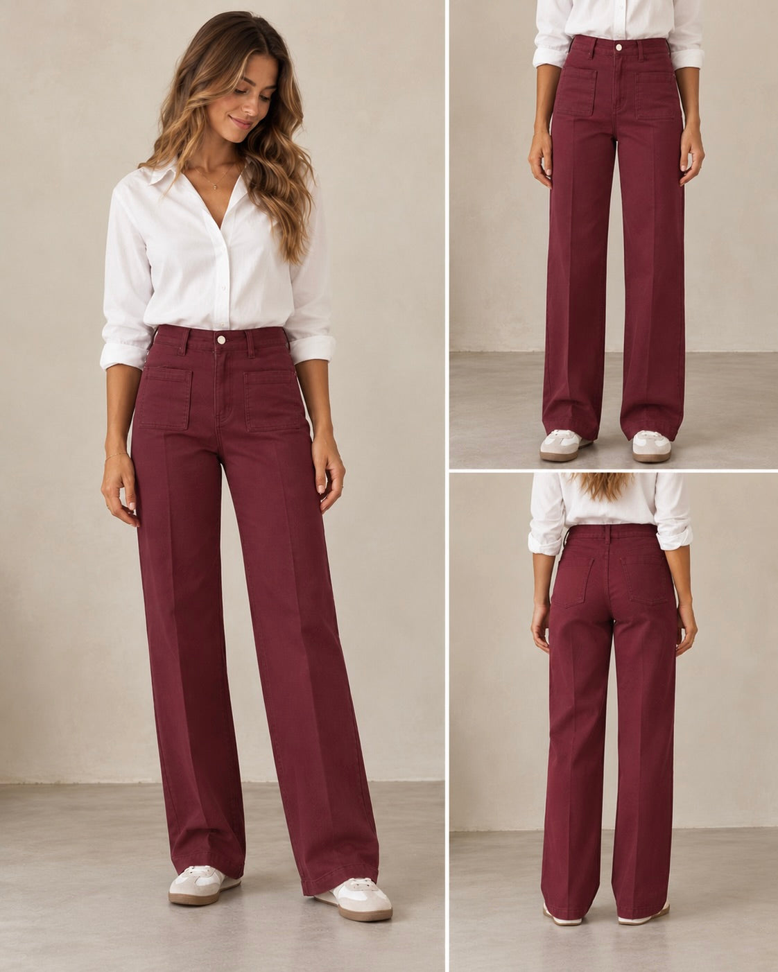 Broek met opgestikte zakken - bordeaux