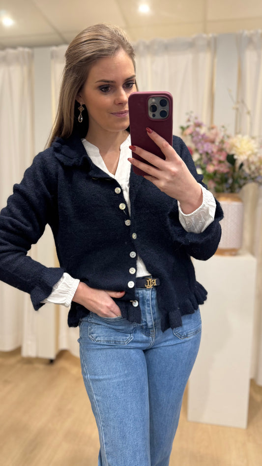 Gilet frul kraag knopen - donkerblauw