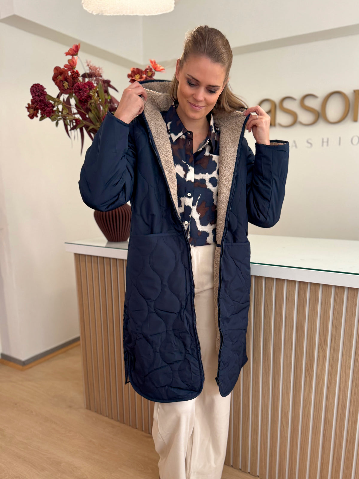 Gela winterjas - blauw/camel