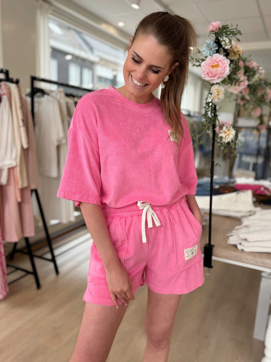 Set short + top badstof - roze