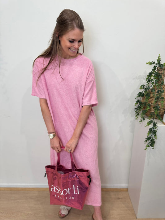 Sponge dress short sleeve - pink