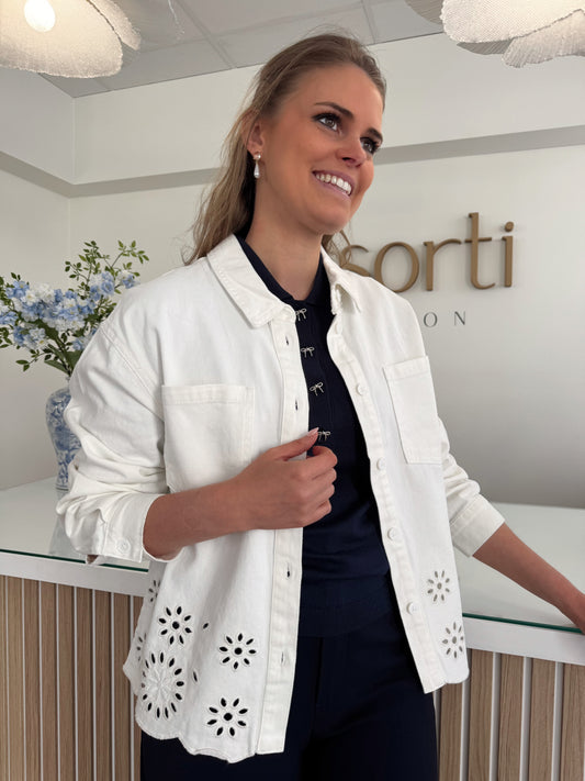 Jeansjasje broderie boord - wit