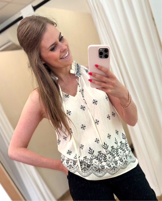 Top print - zwart/beige