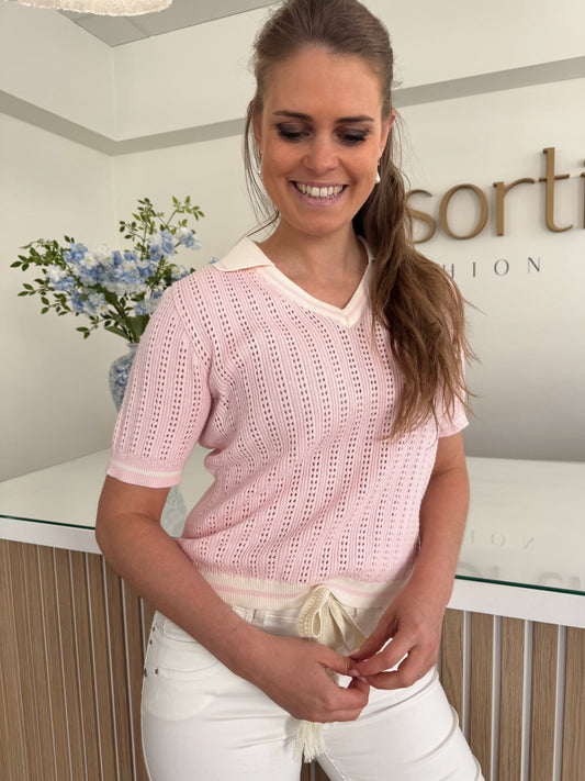 ONLSPORTI polo knit - roze/crème