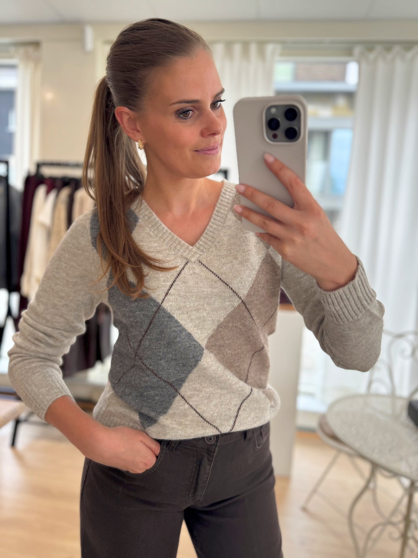 Hope knit pullover ruit - beige