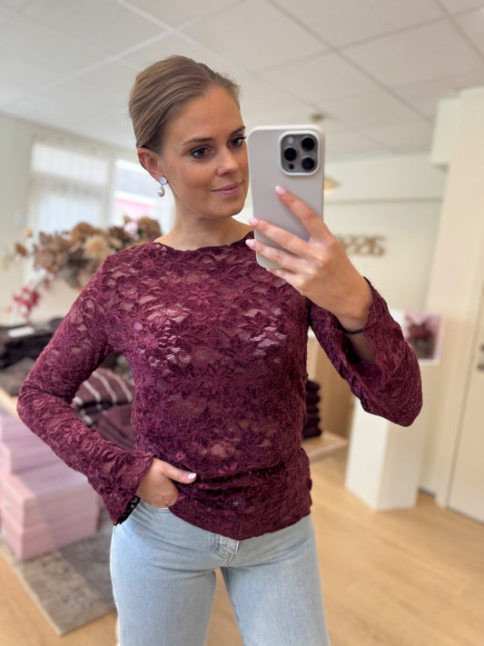 Velvet lace top - bordeaux