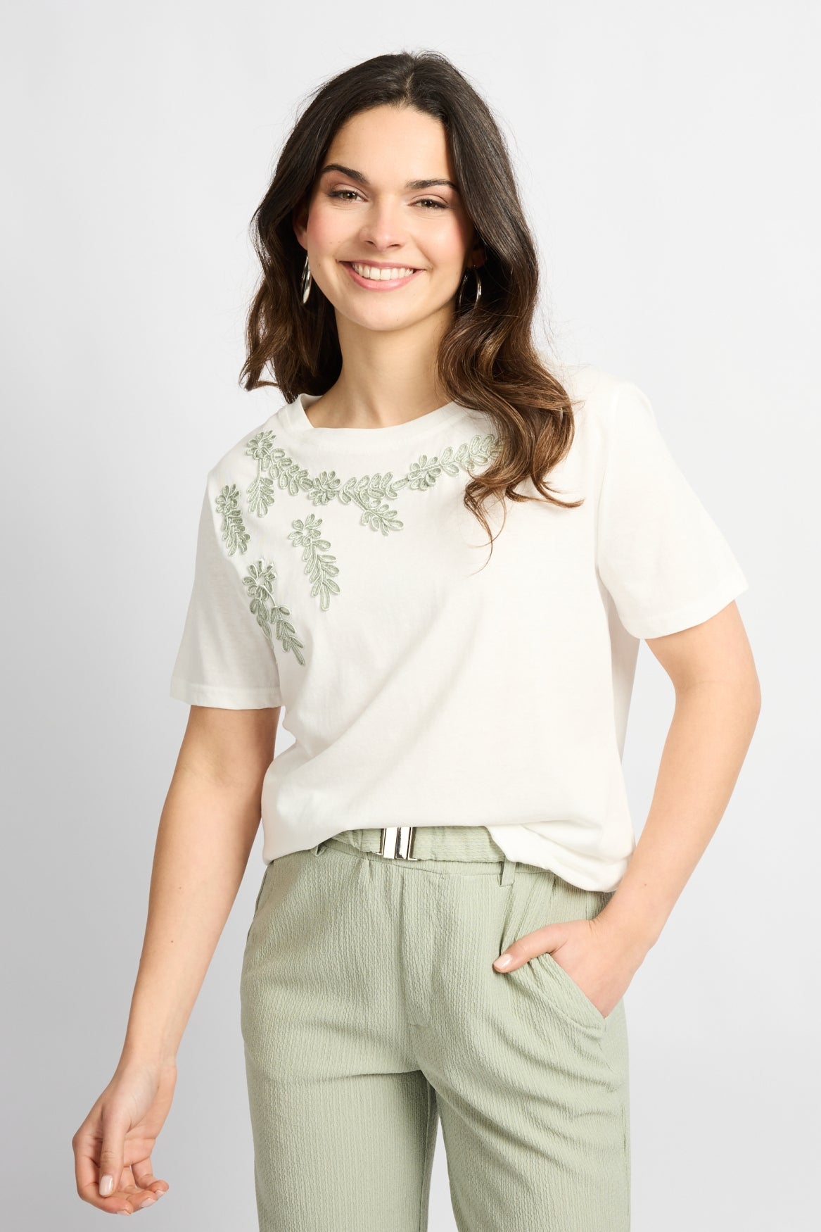 Tika t-shirt - ecru/muntgroen