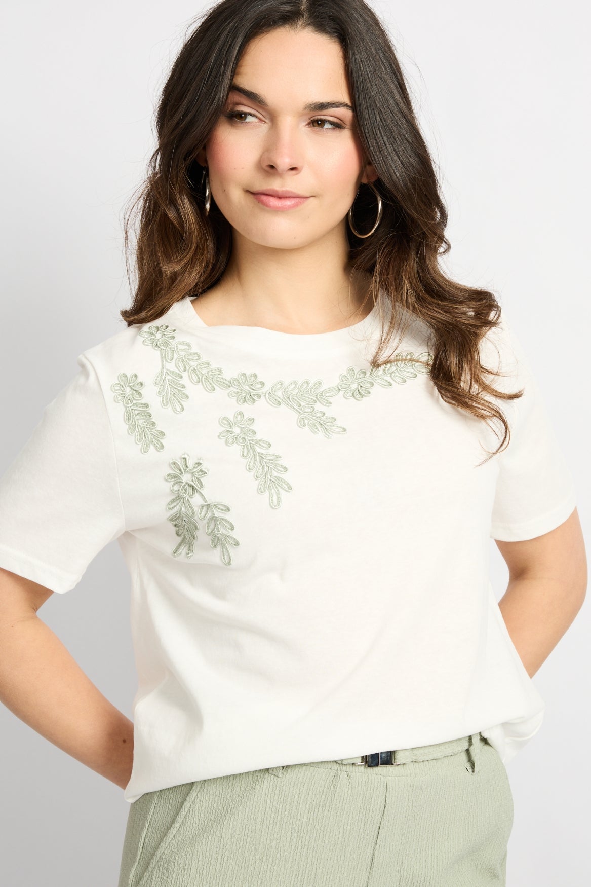 Tika t-shirt - ecru/muntgroen