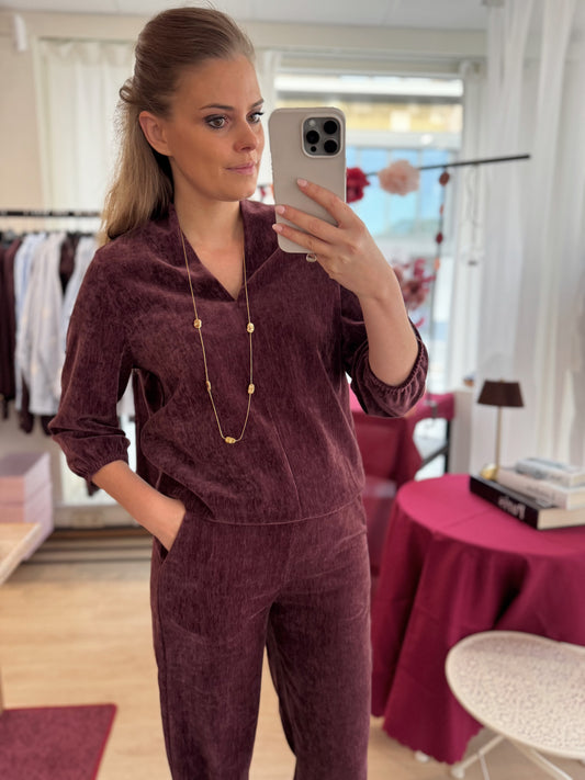 Veloursachtige top V-hals - bordeaux