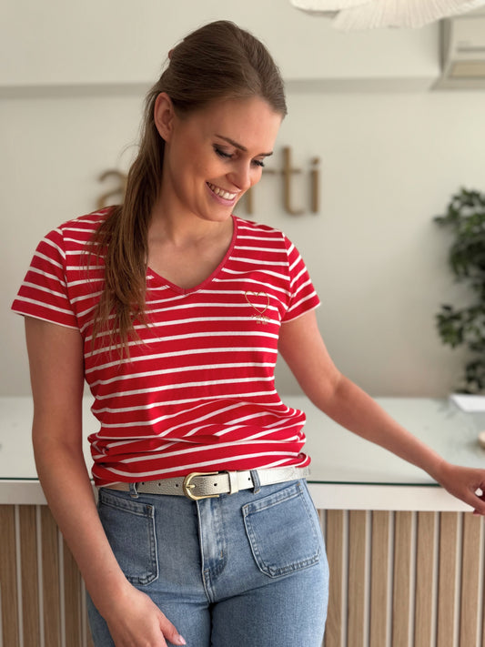 Gestreepte t-shirt - rood/wit