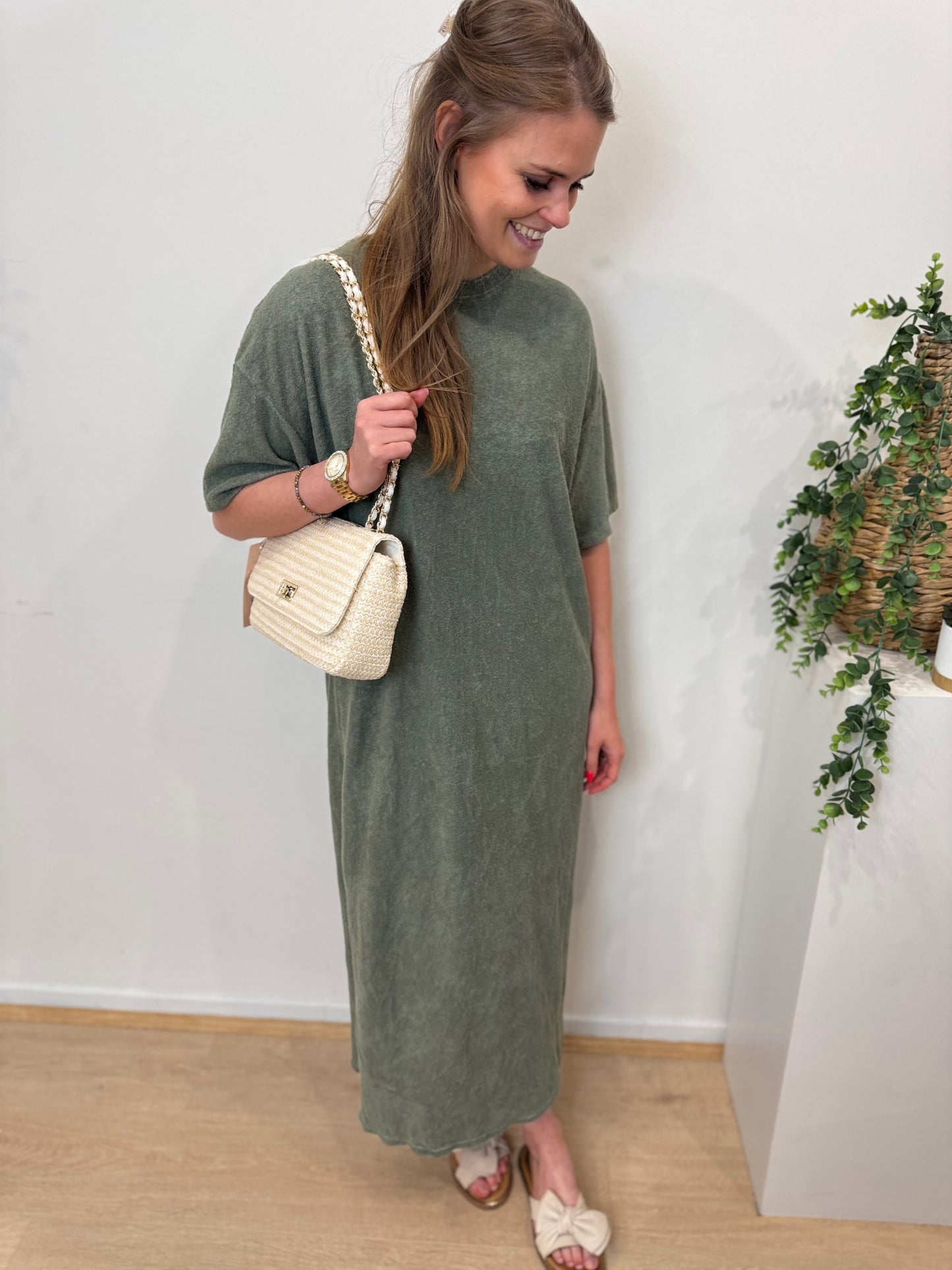 Sponge dress short sleeve - khaki