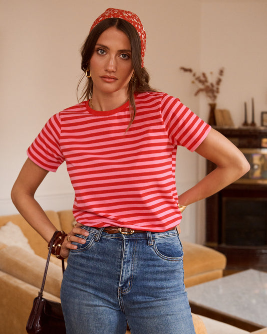 T-shirt strepen - roze/rood