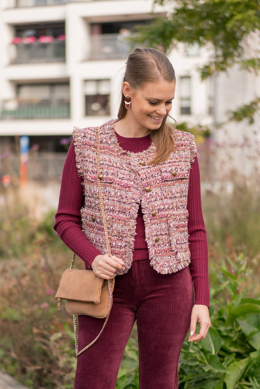 Gilet tweed - roze/bordeaux