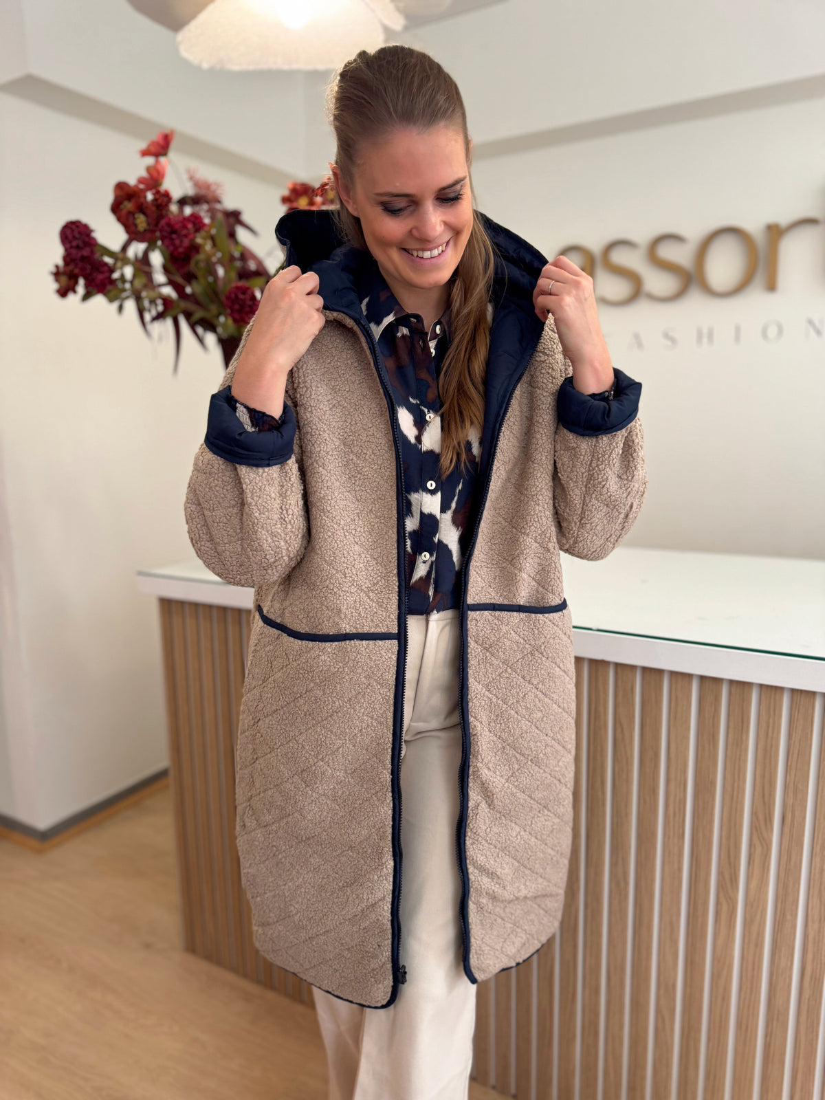Gela winterjas - blauw/camel
