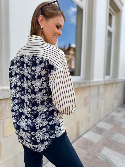 Lot blouse - offwhite/darkblue