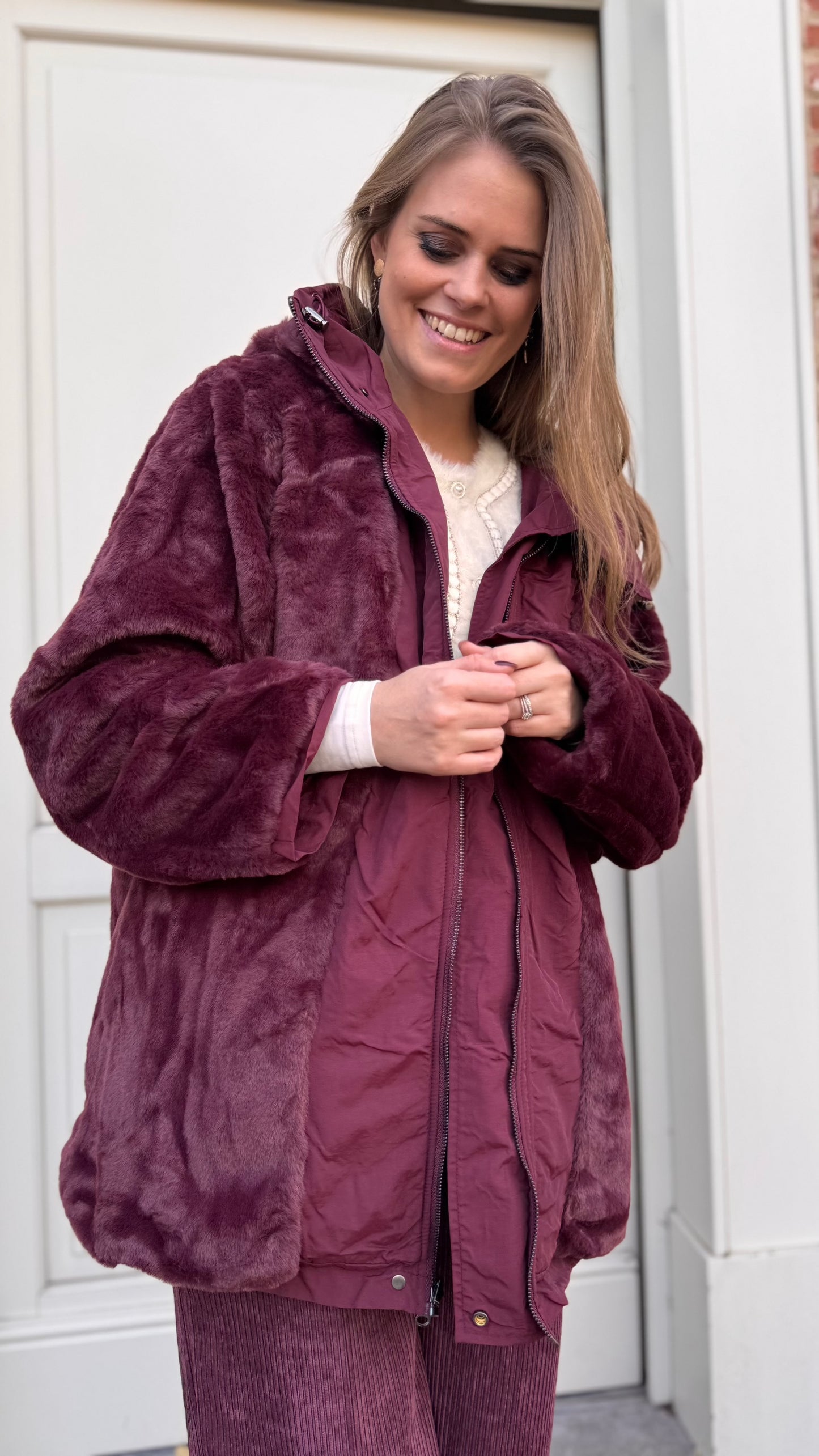 Coni regenjas fake fur - bordeaux