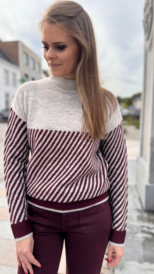 Nessie stripe pullover - bordeaux/grijs
