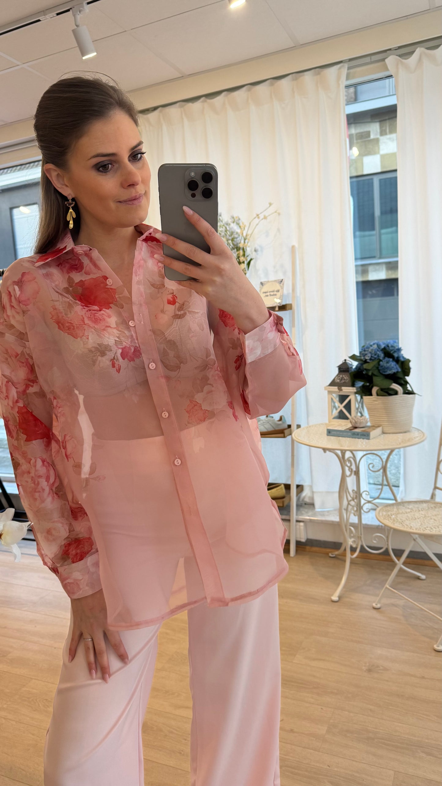 Blouse oversized bloemen - roze