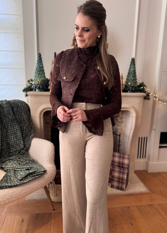 Fluffy kantje wijde manchet - bruin