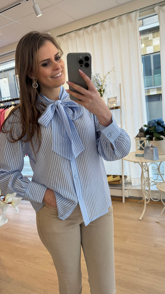 Bloes streep strik - lichtblauw