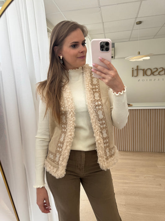 Teddy jacket embroidery - beige