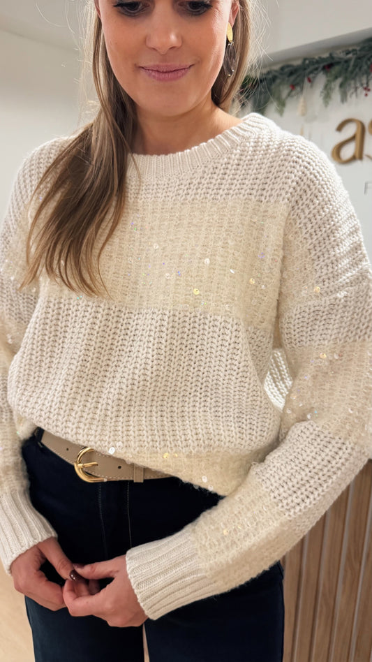 02718 Sweater oversized stripes - off white