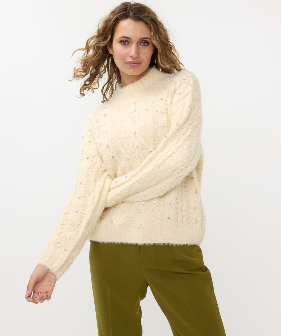 Sweater kabel strass 18502 - beige