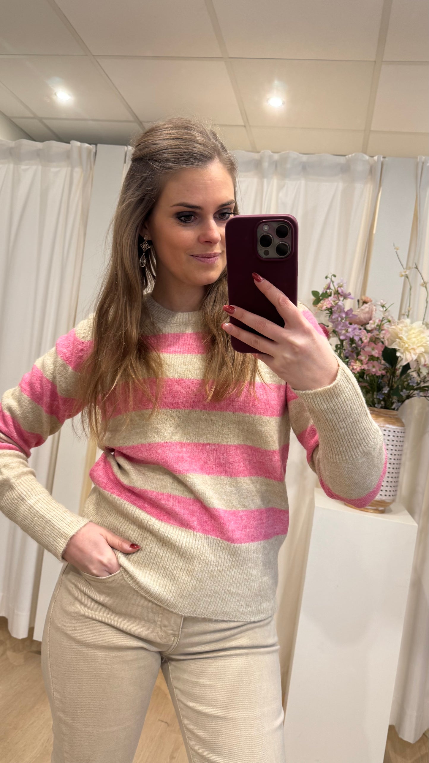 Niel striped pullover - beige/roze