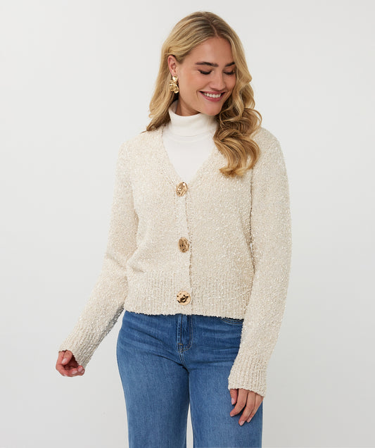 Cardigan fancy button - offwhite/beige