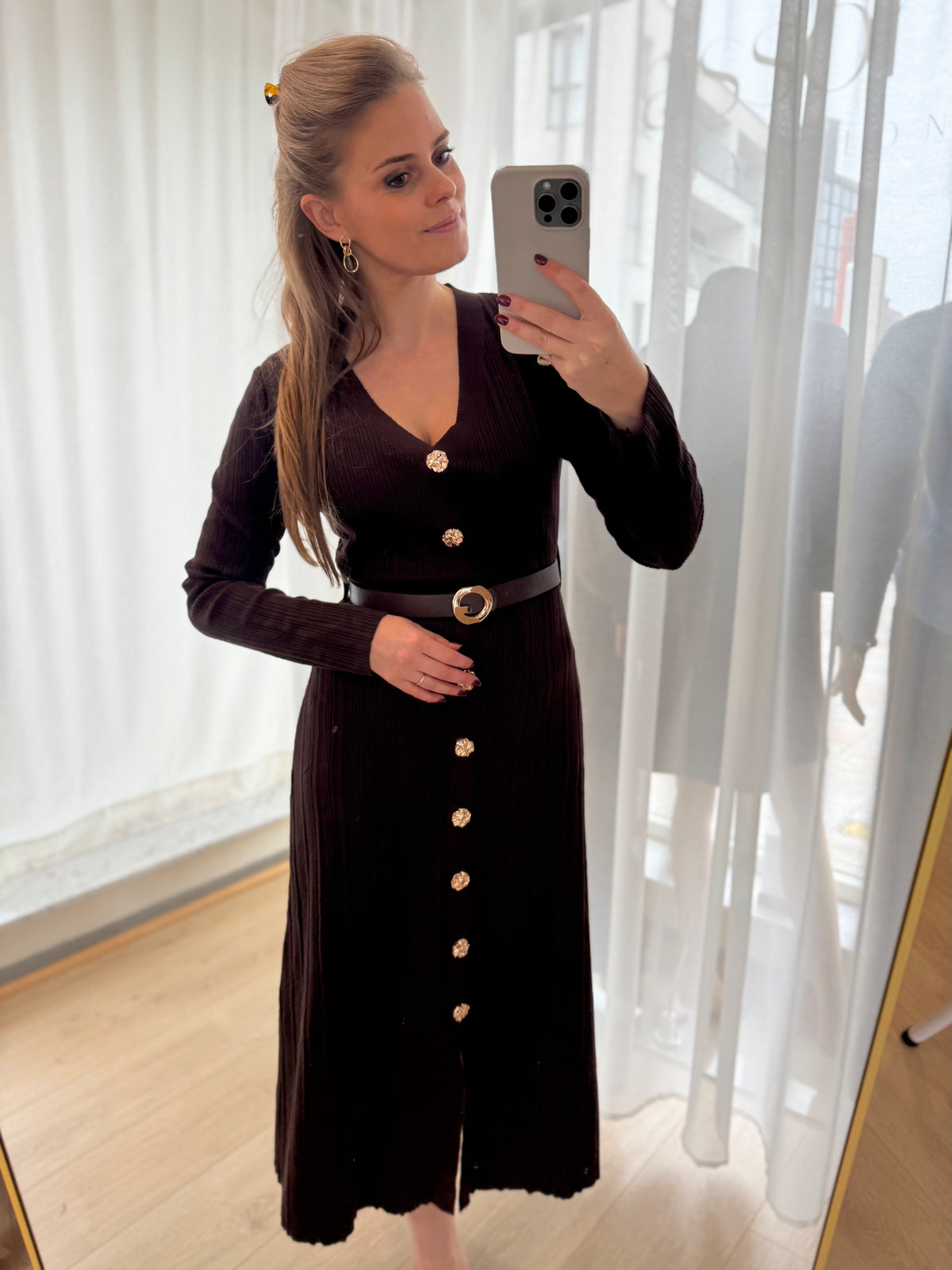 Tricot kleedje riem - bruin