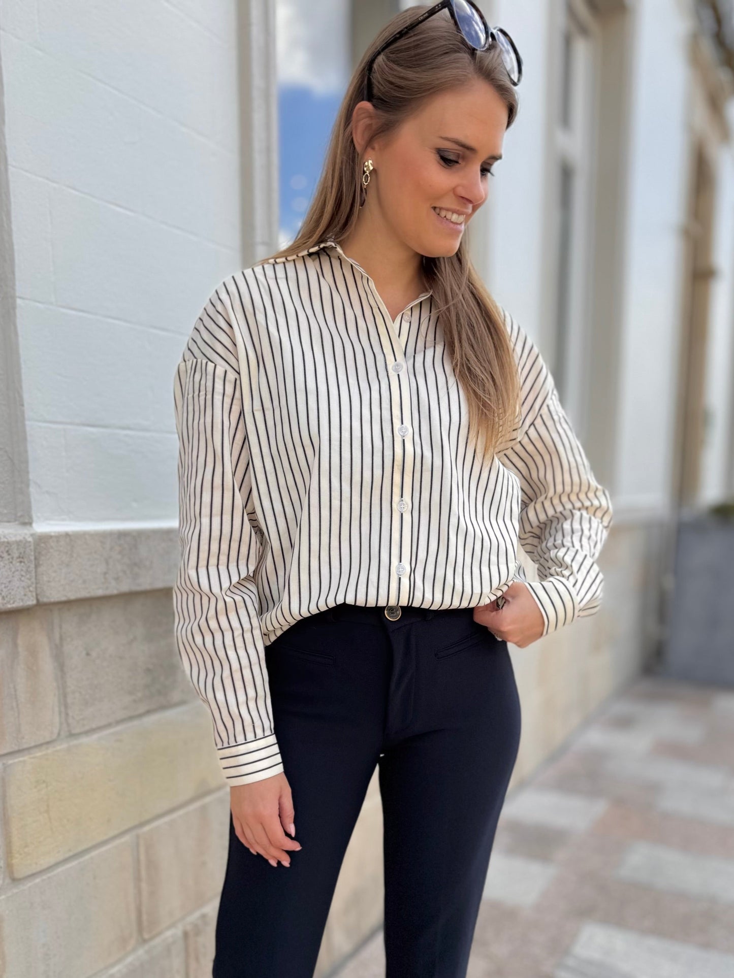 Lot blouse - offwhite/darkblue