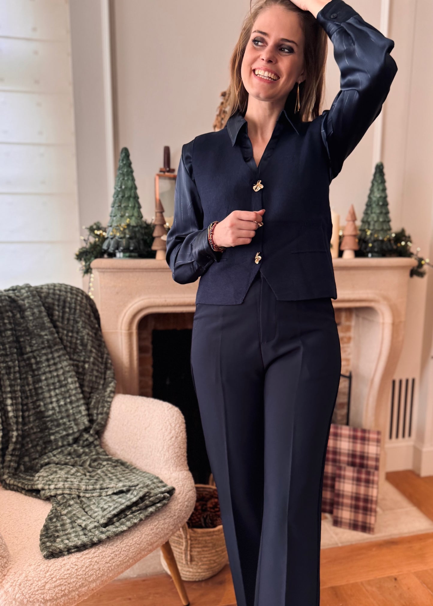 Geklede broek plooi - donkerblauw