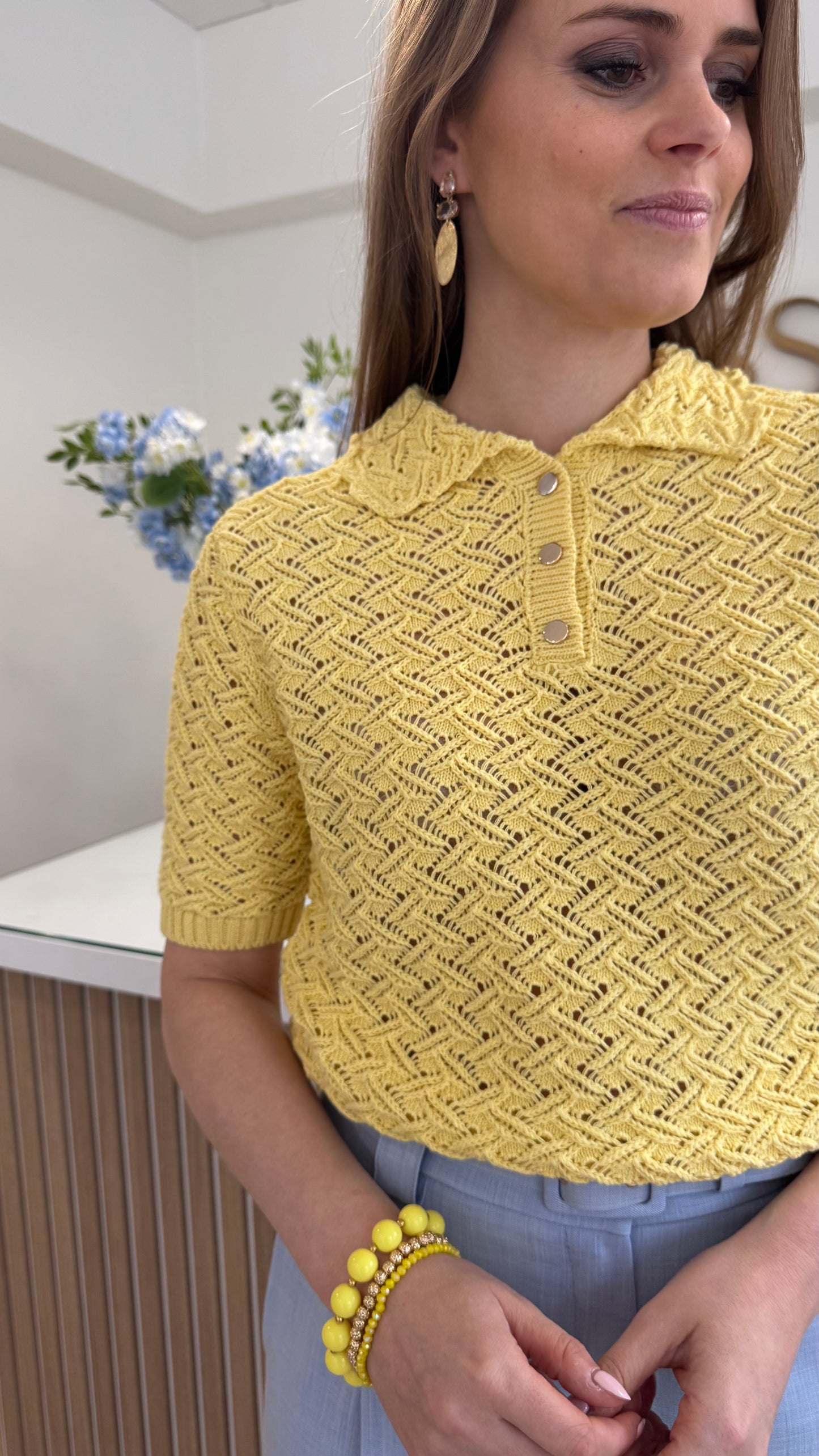 pullover polo buttons - lichtgeel