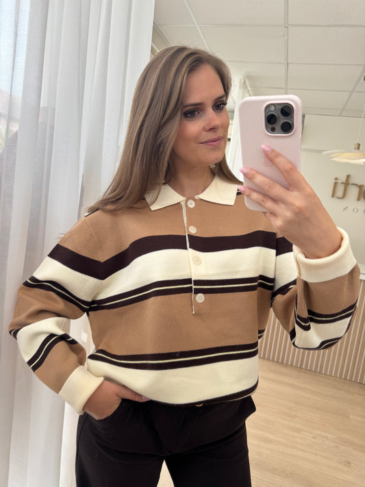 Sweater stripes with collar - beige