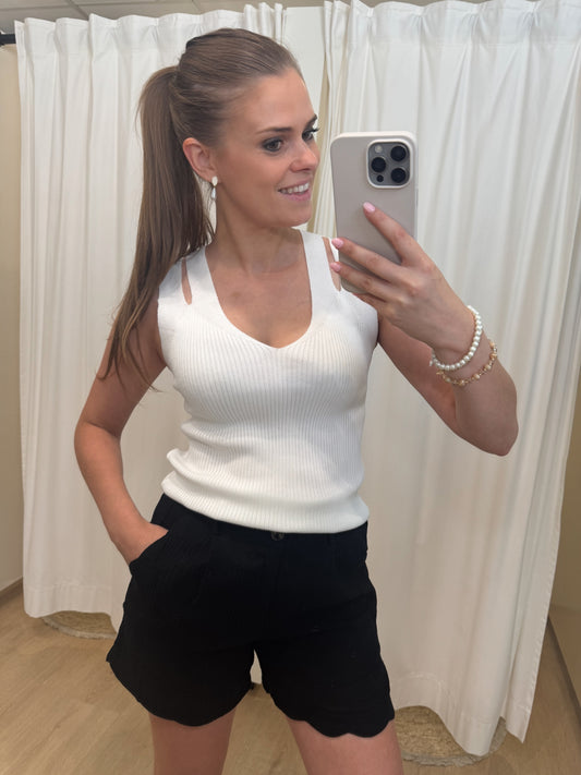 Tricot topje open detail - wit