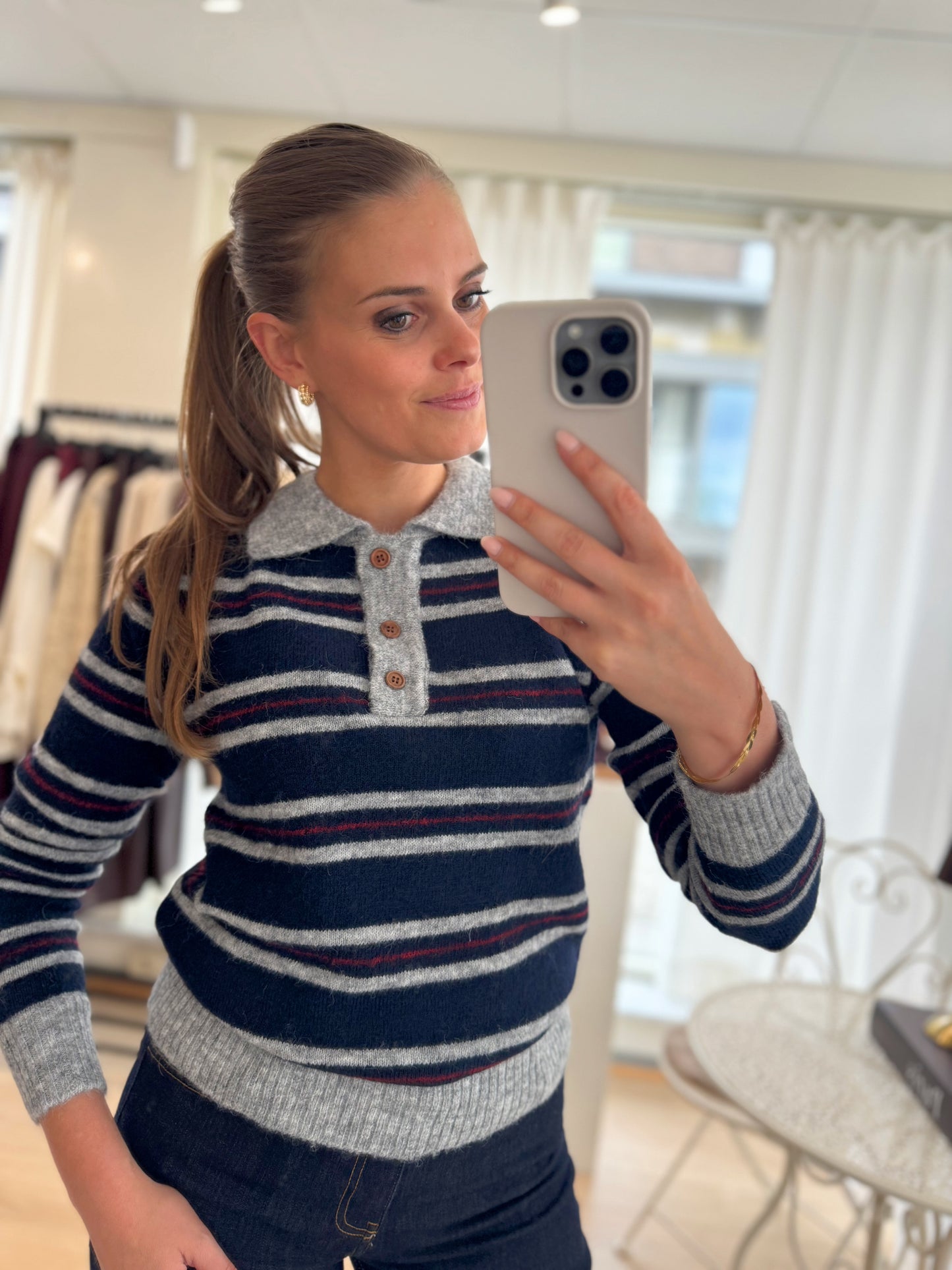 Ditte polo pullover - blauw streep