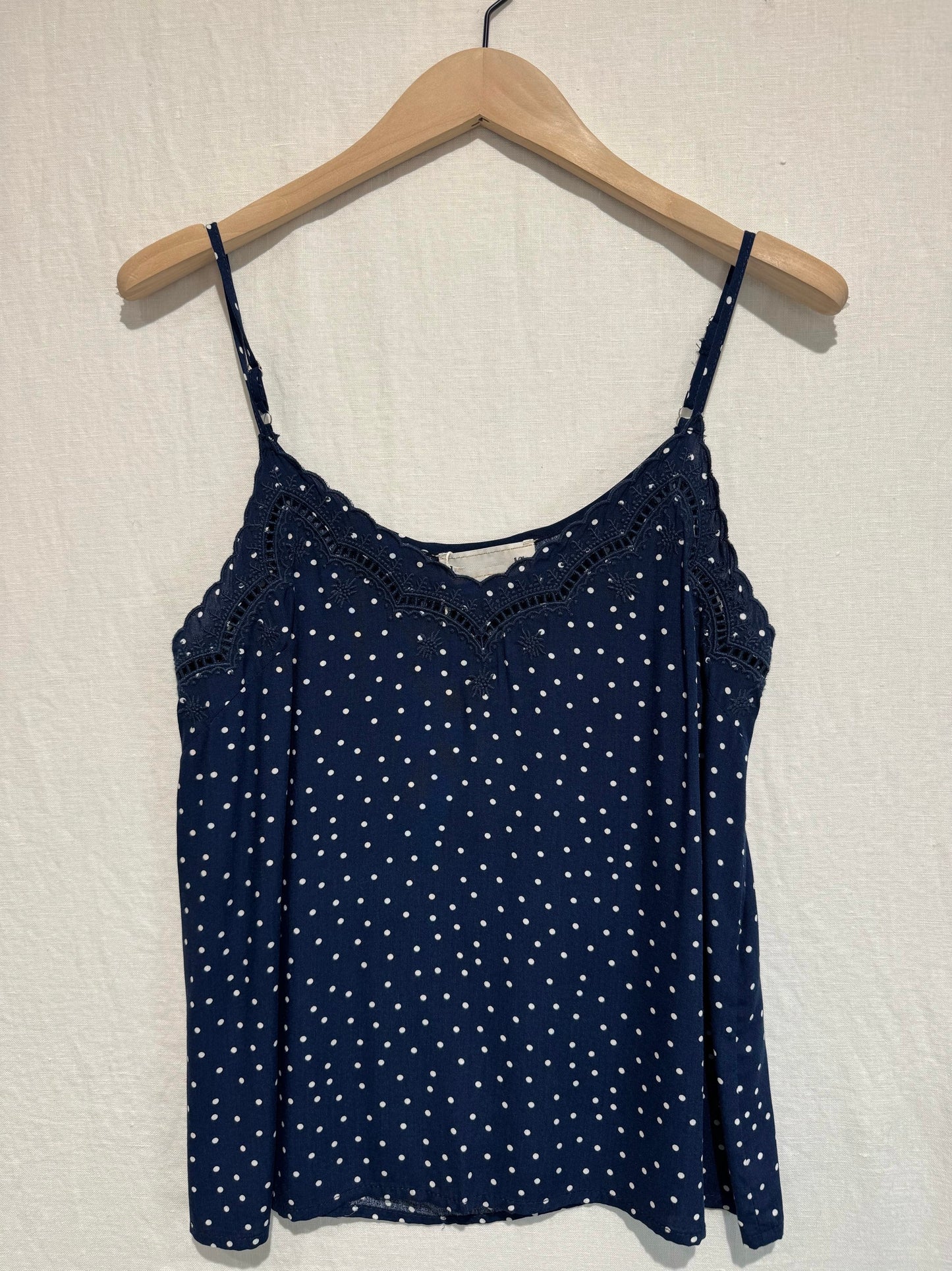 Topje fijne bretel bolletjes - donkerblauw