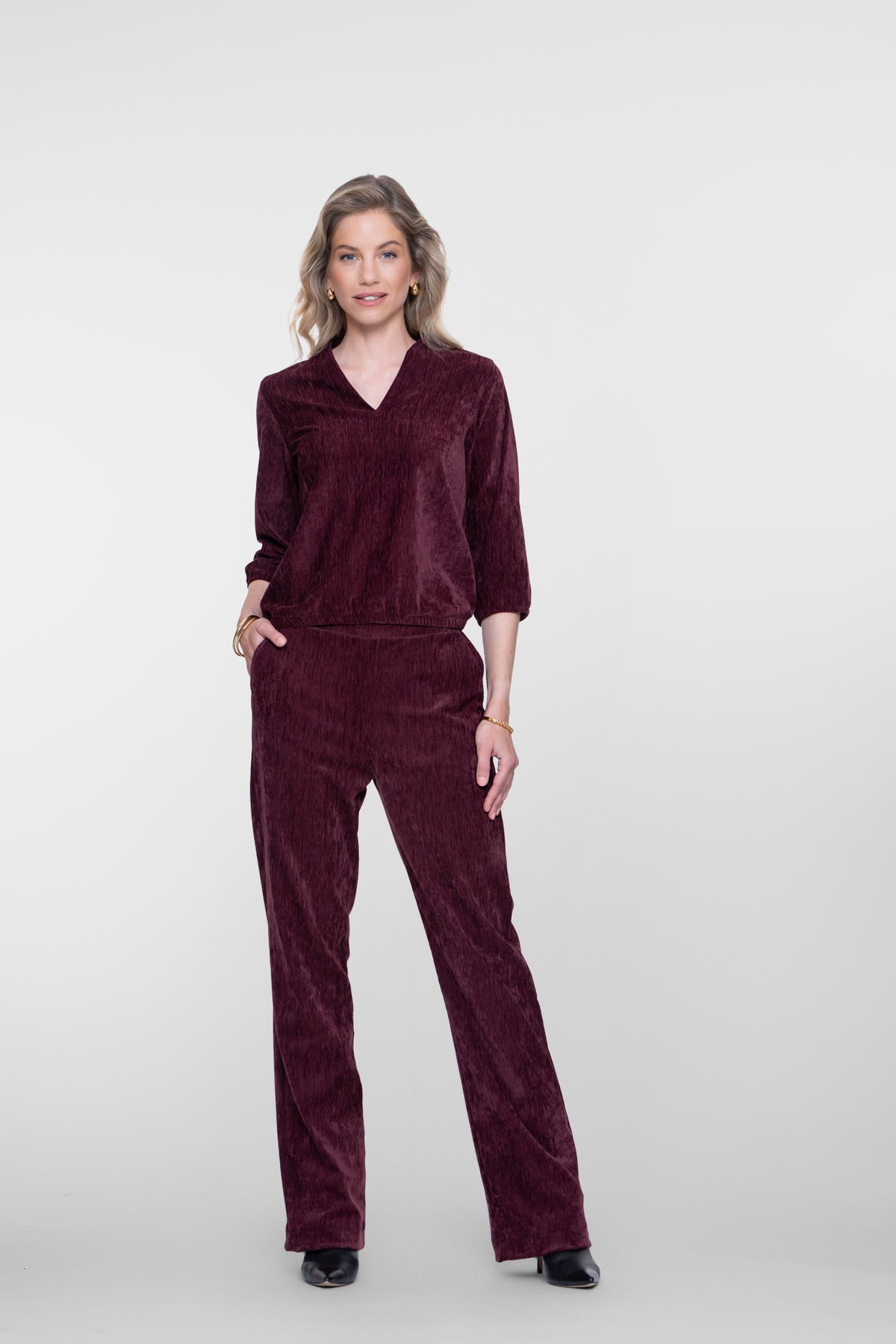 Broek velours uitstraling - bordeaux