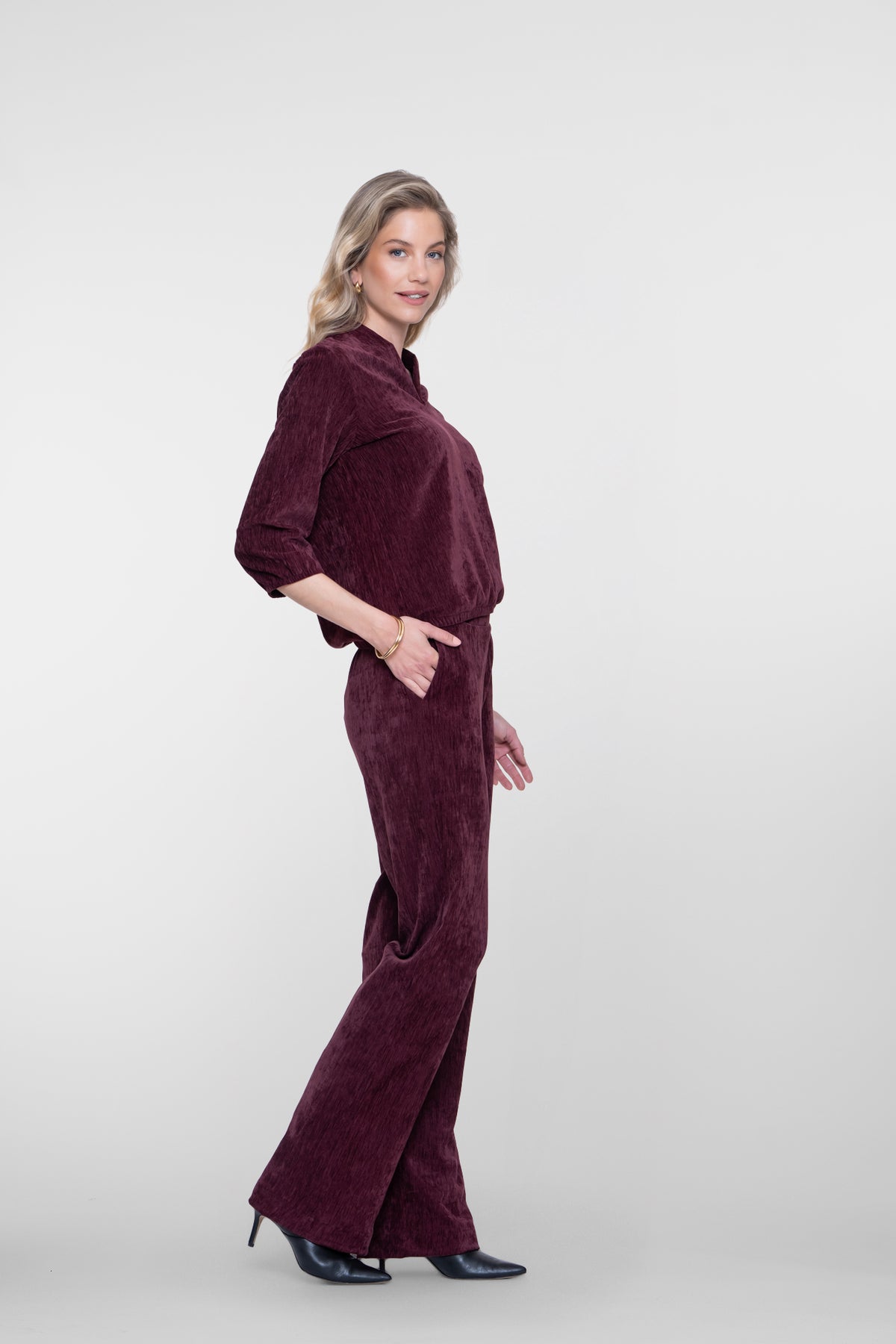 Broek velours uitstraling - bordeaux