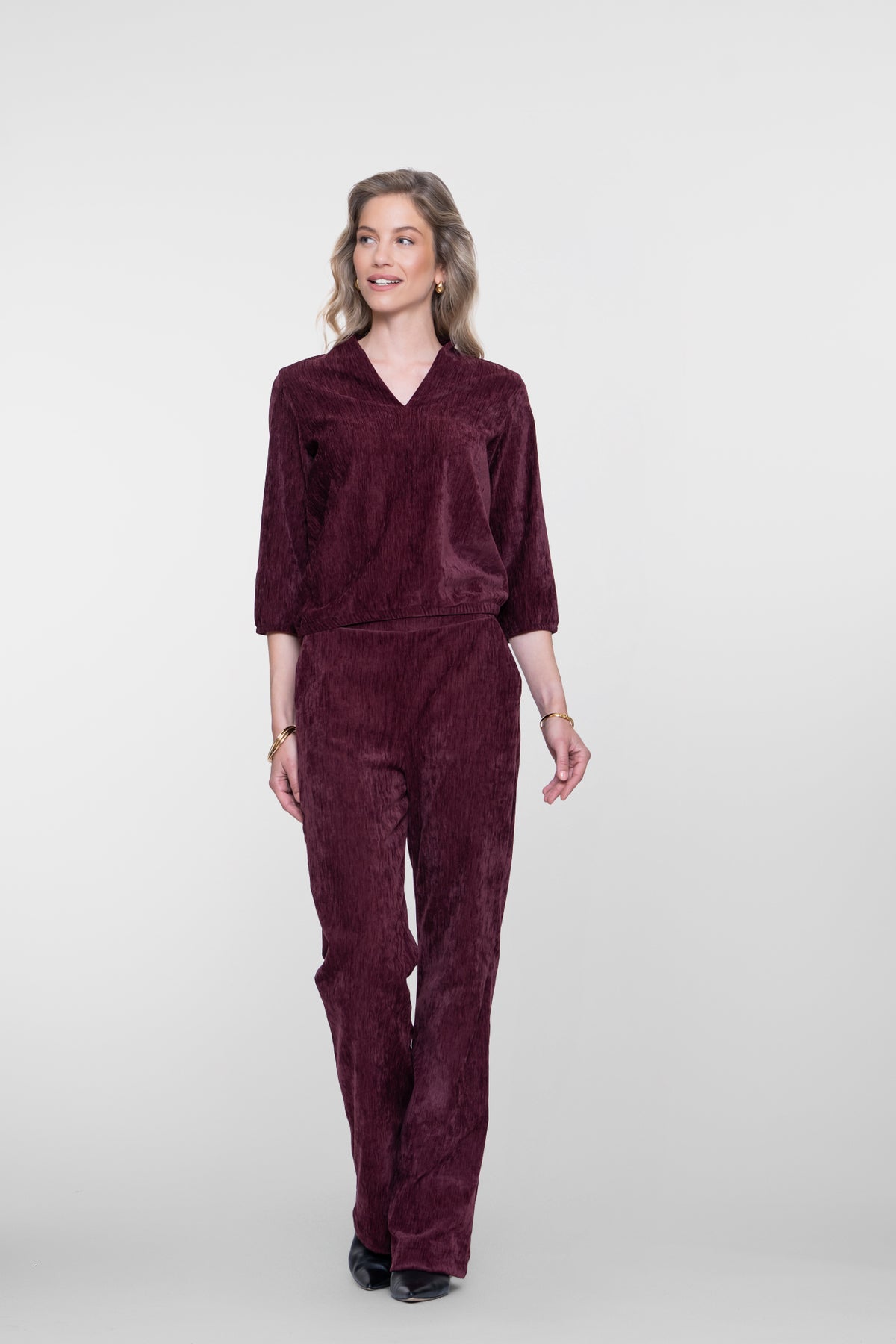 Broek velours uitstraling - bordeaux