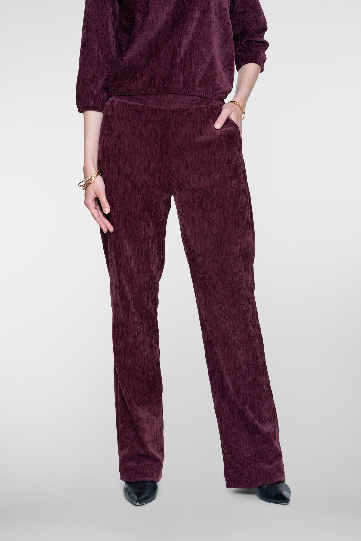 Broek velours uitstraling - bordeaux