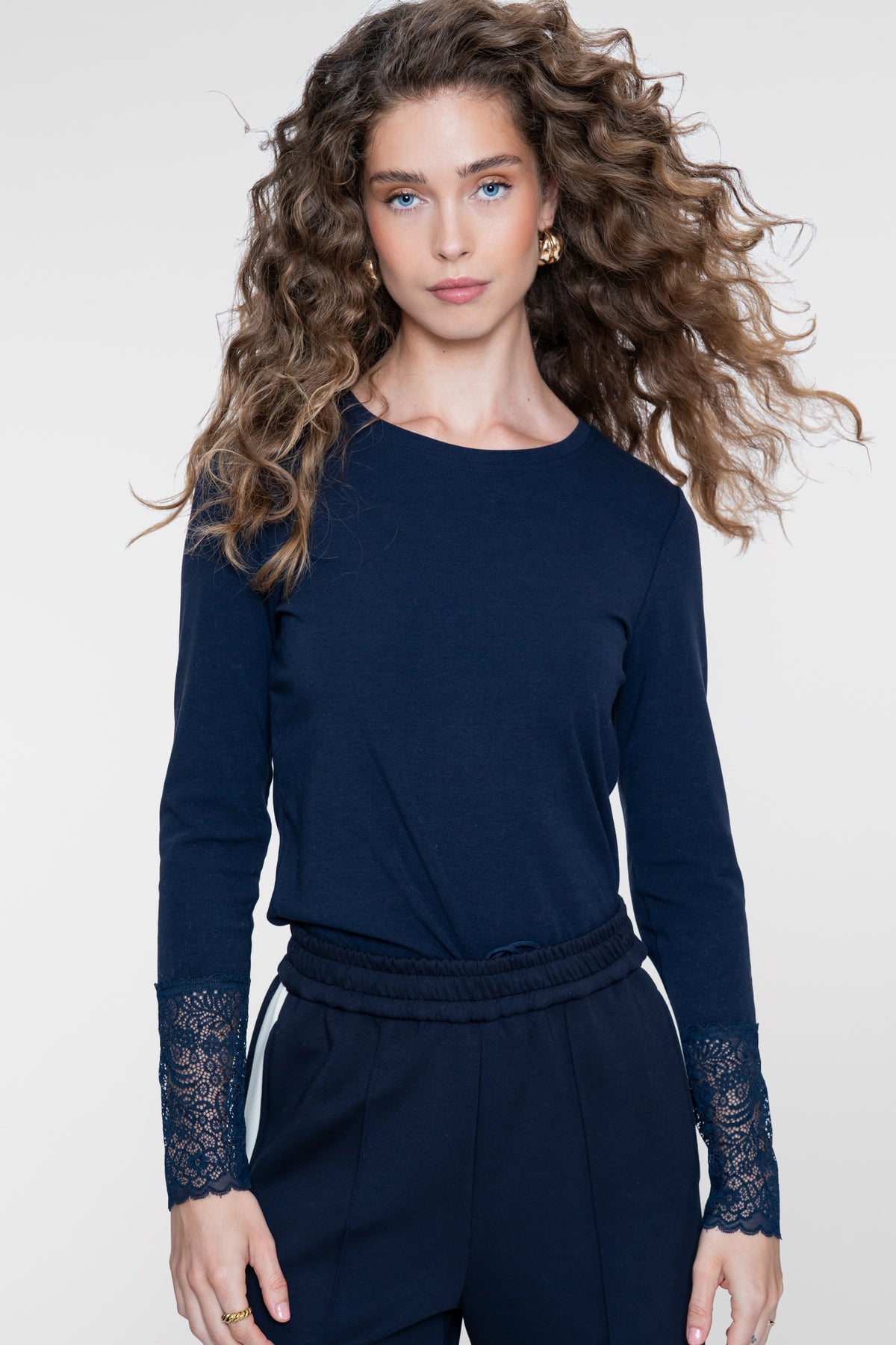 T-shirt lace sleeve - navy